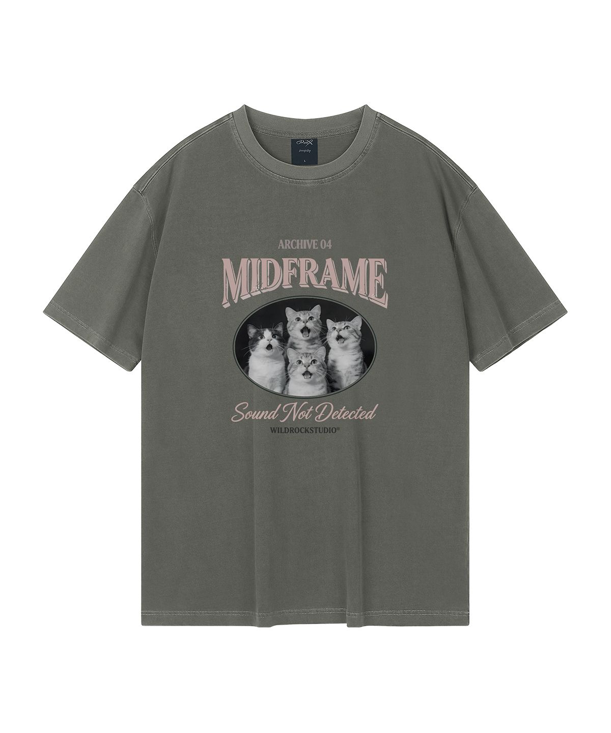 와일드락(WILDROCK) Midframe Cat 피그먼트 오버핏 반팔 티셔츠 (크롭 포함)