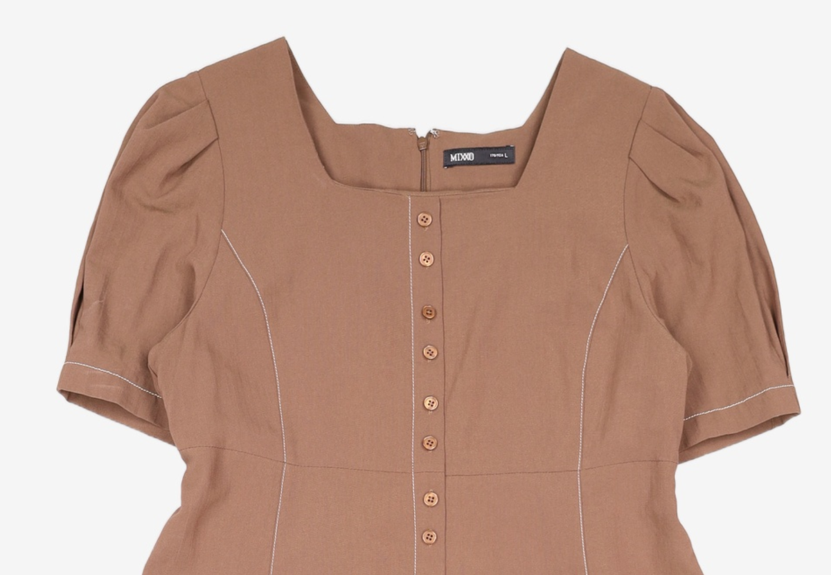 미쏘(MIXXO) 스퀘어넥 스티치 롱 원피스 MIWOWB621B L