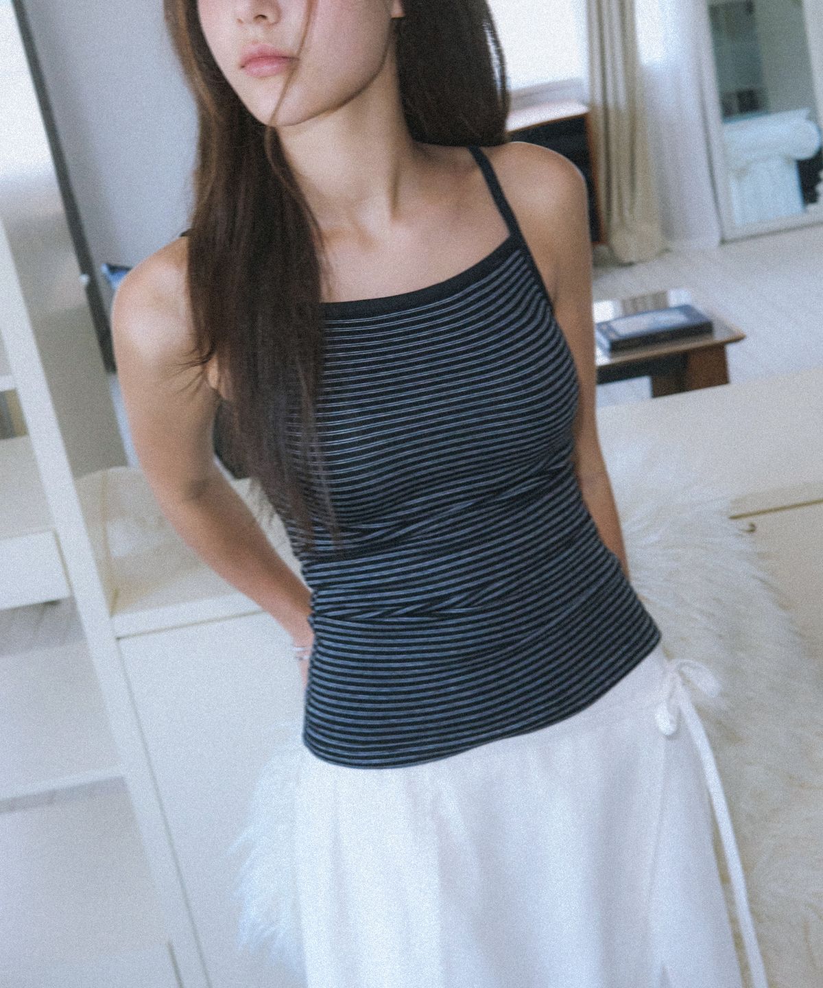 키야모(KEYAMO) 스트라이프 소프트 골지 슬리브리스_3 Color