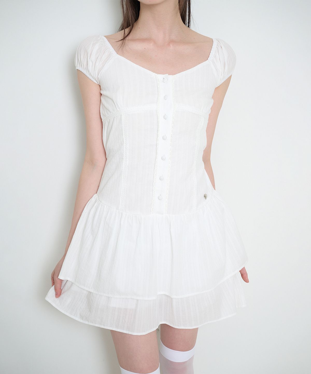일리고(ILLIGO) 퍼프 프릴 원피스 화이트