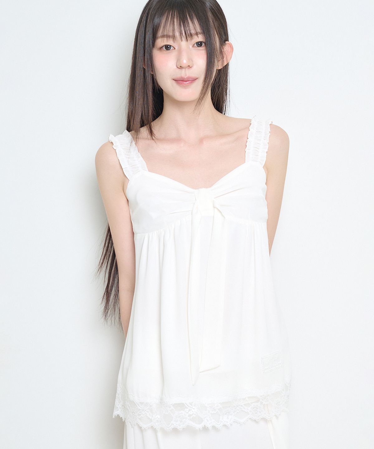 일리고(ILLIGO) 보우 쉬폰 레이스 슬리브리스 아이보리