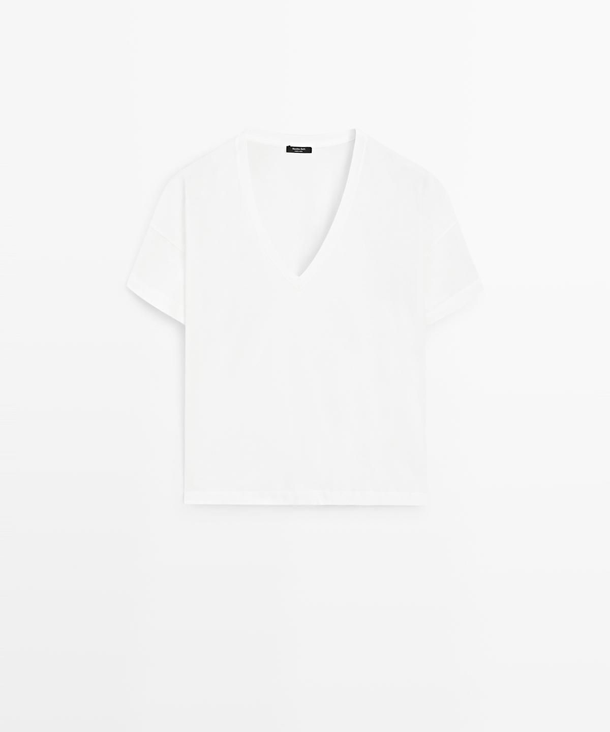 마시모두띠(MASSIMO DUTTI) 크롭핏 플루이드 브이넥 티셔츠