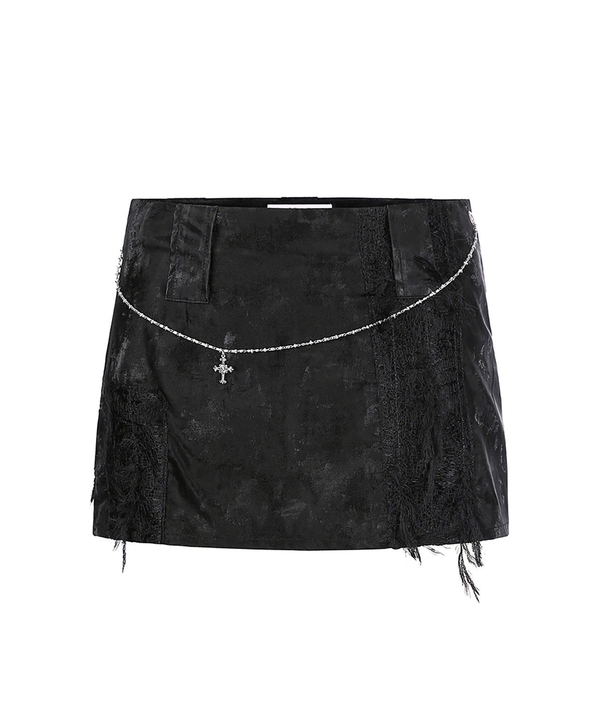 쇠아(SØAR) Lace Leather Chain Short Skirt