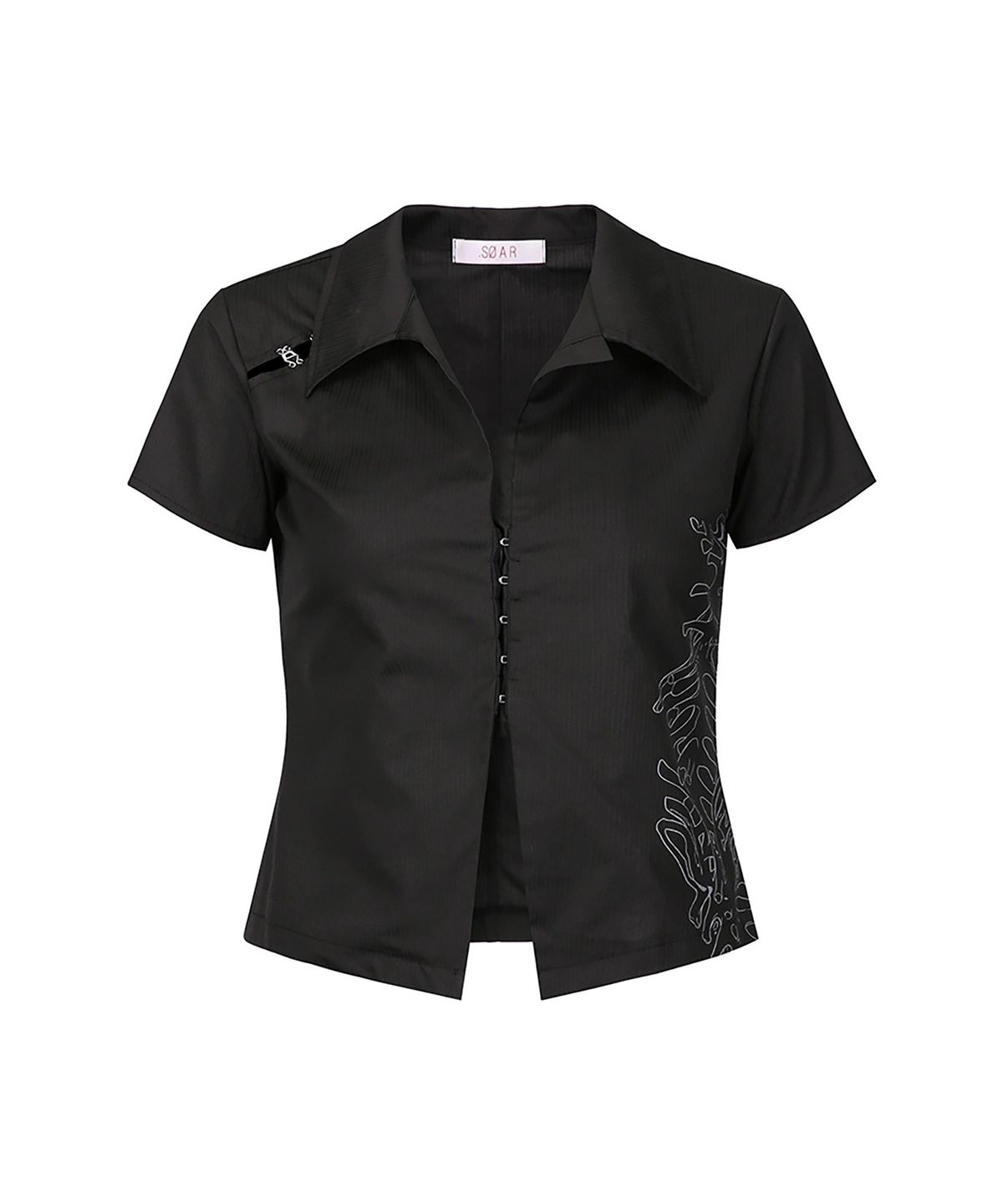 쇠아(SØAR) Born Hook-slit Short Shirt (BLACK)