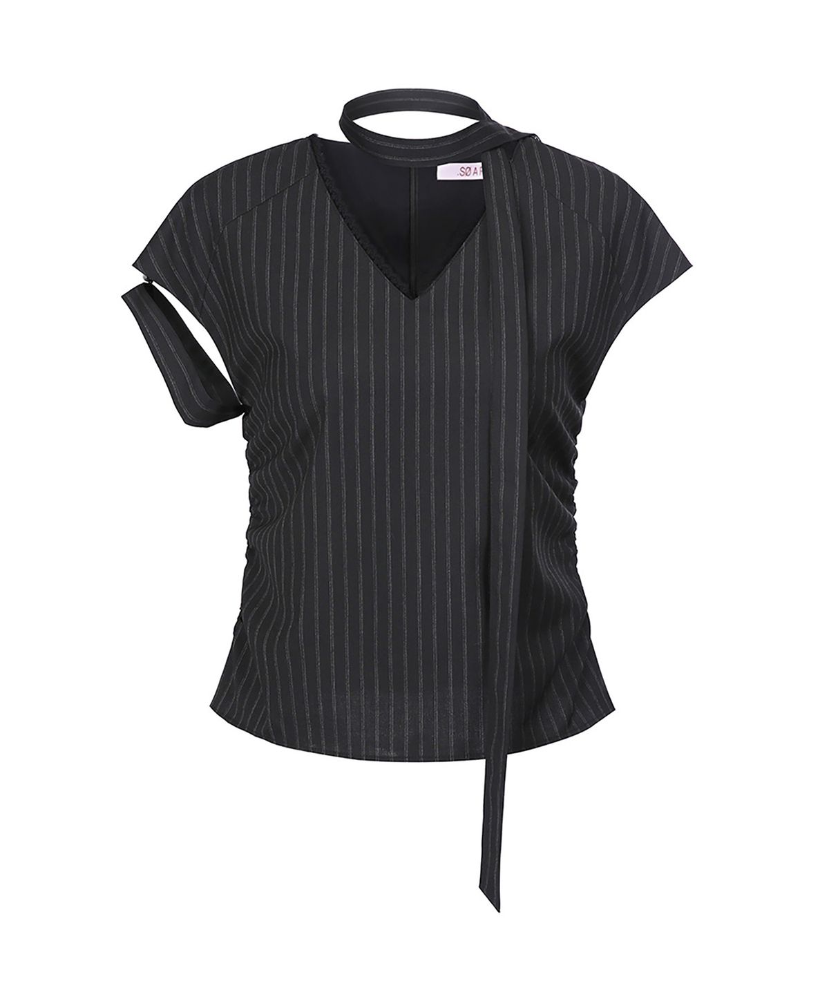 쇠아(SØAR) Stripe Slit Race Blouse (BLACK)