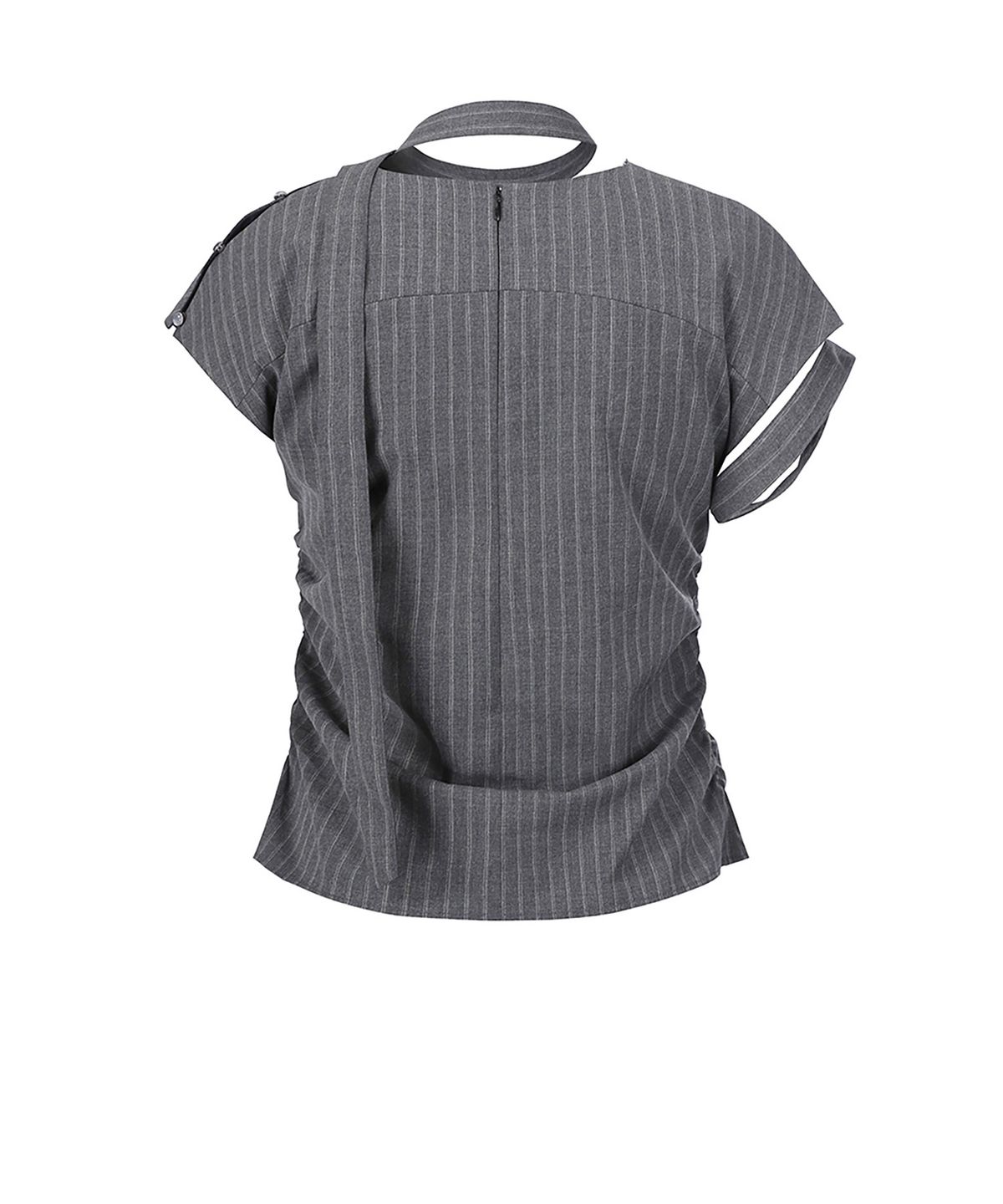 쇠아(SØAR) Stripe Slit Race Blouse (GRAY)