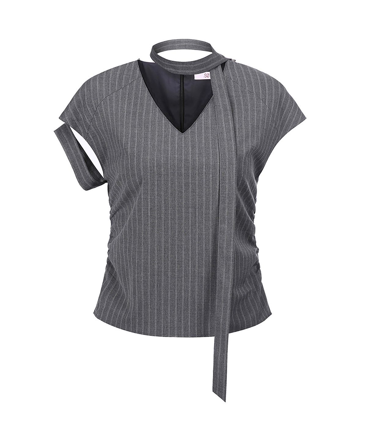 쇠아(SØAR) Stripe Slit Race Blouse (GRAY)