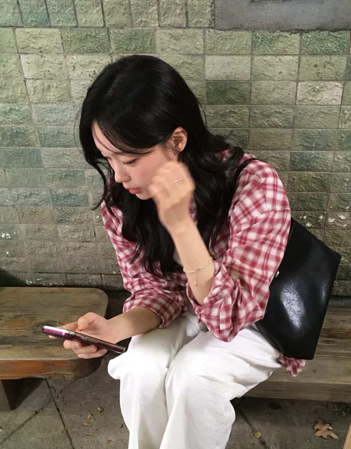 스트라이프마가린(STMG) 레터링 포켓 오버사이즈 체크 루즈 셔츠 레드