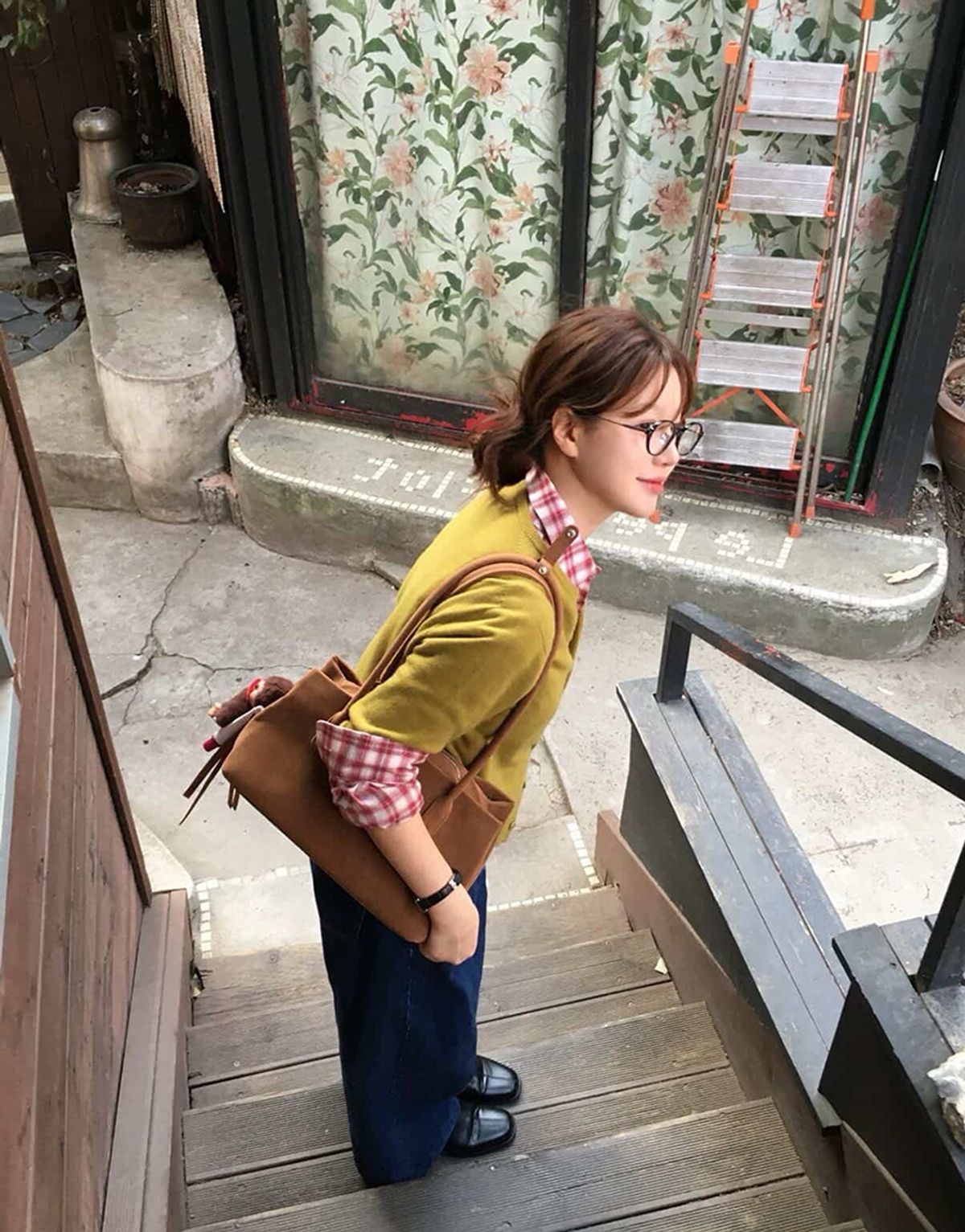 스트라이프마가린(STMG) 레터링 포켓 오버사이즈 체크 루즈 셔츠 레드