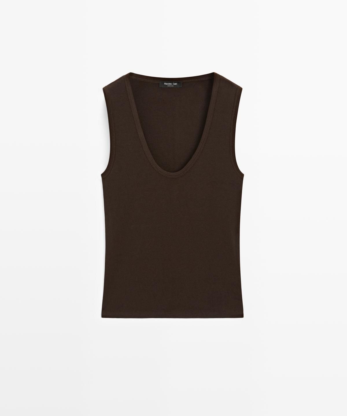 마시모두띠(MASSIMO DUTTI) 코튼 브이넥 탑