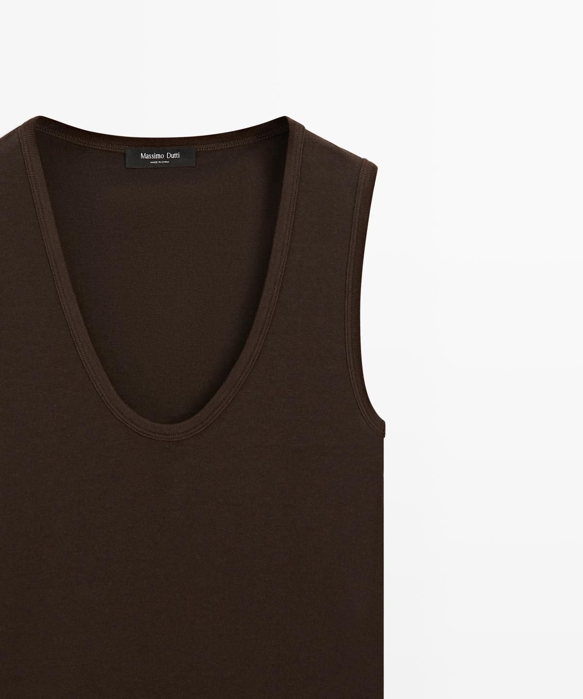 마시모두띠(MASSIMO DUTTI) 코튼 브이넥 탑