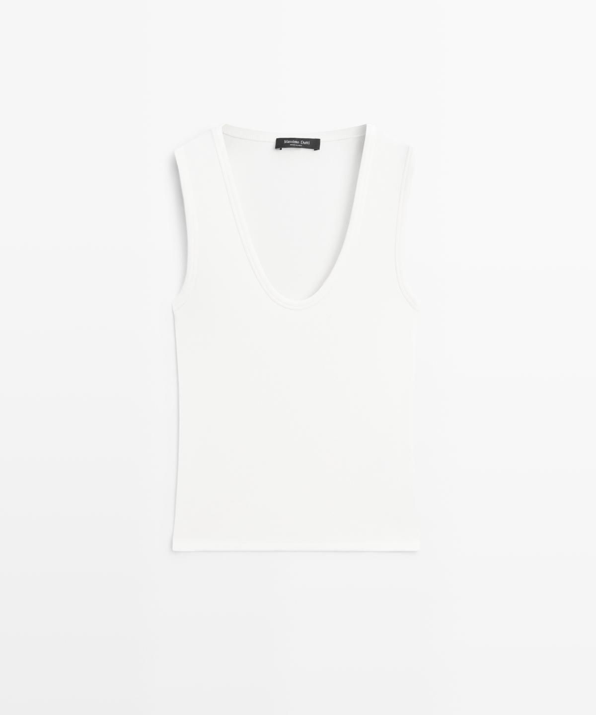 마시모두띠(MASSIMO DUTTI) 코튼 브이넥 탑