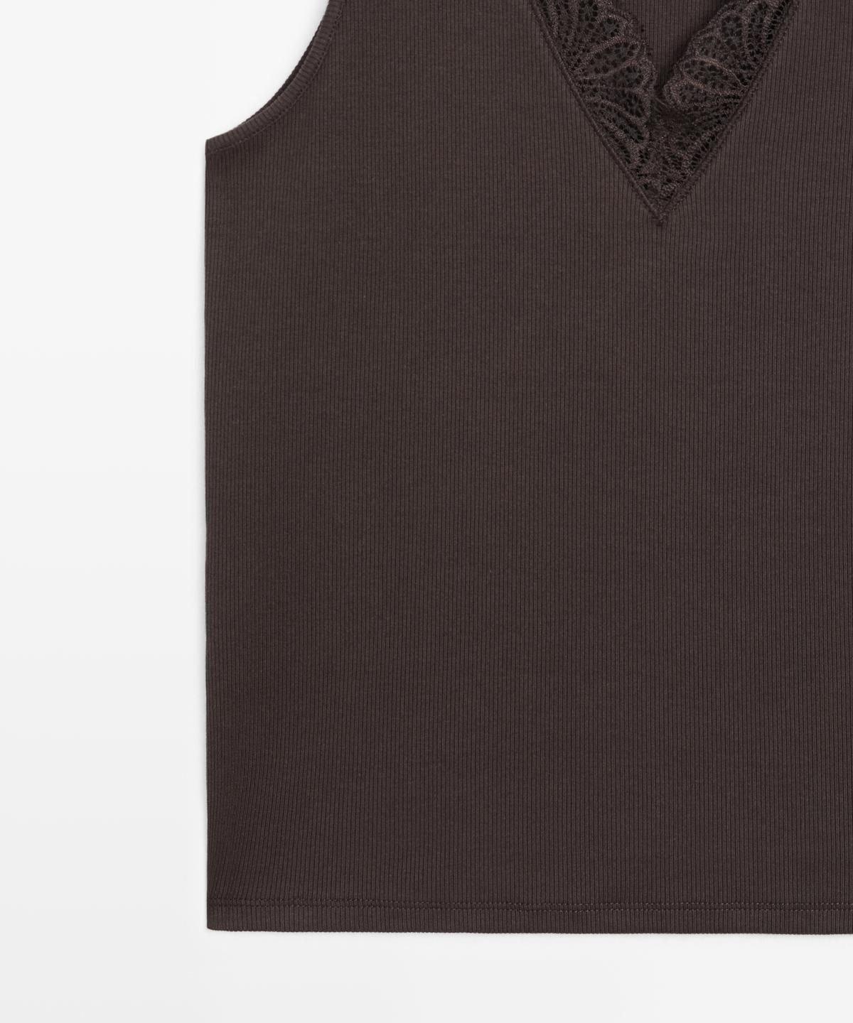 마시모두띠(MASSIMO DUTTI) 레이스 디테일 브이넥 탑