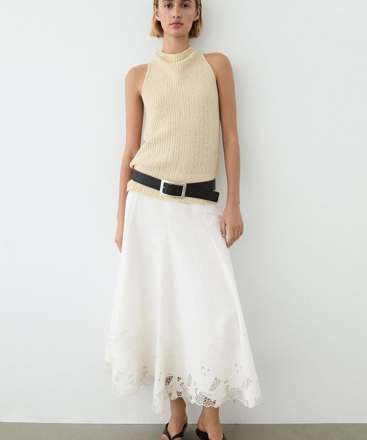 마시모두띠(MASSIMO DUTTI) 자수 디테일 미디 스커트