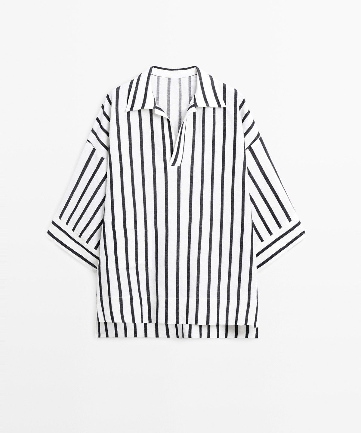 마시모두띠(MASSIMO DUTTI) 오버사이즈 스트라이프 리넨 블렌드 셔츠
