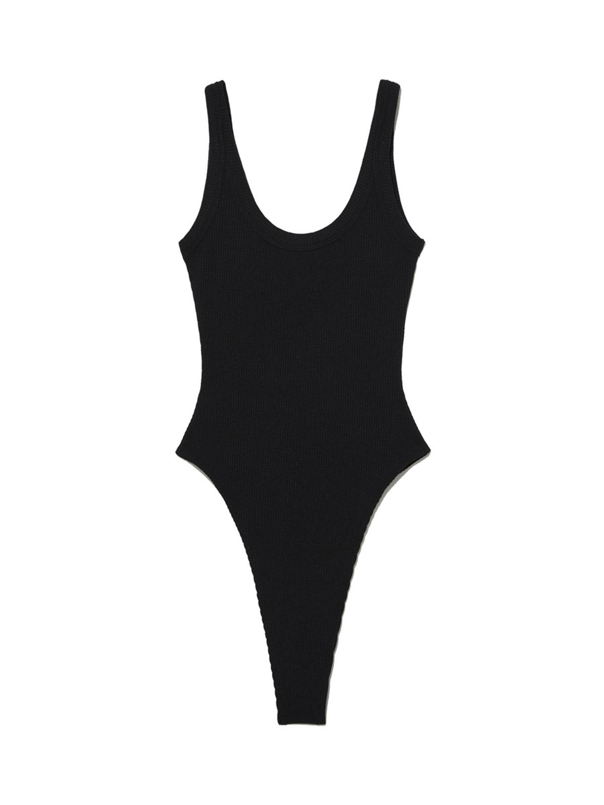 글로니(GLOWNY) G SCOOP NECK WAFFLE BODYSUIT (BLACK)