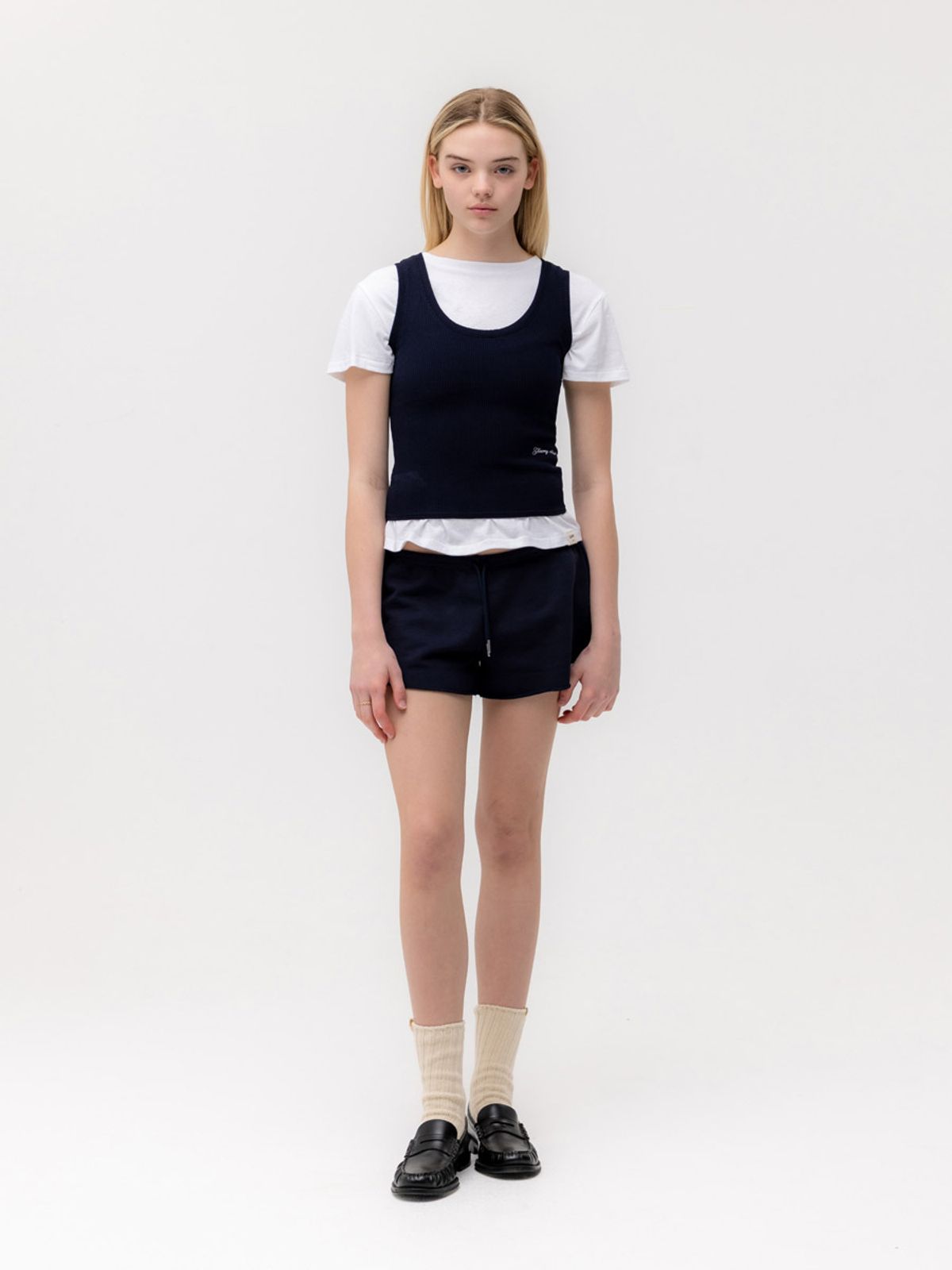 글로니(GLOWNY) ROCKY WAFFLE SLEEVELESS TOP 2.0 (NAVY)