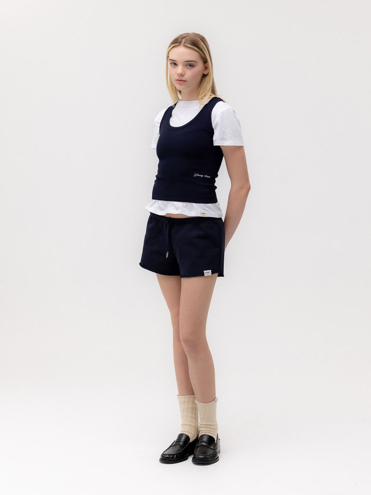글로니(GLOWNY) ROCKY WAFFLE SLEEVELESS TOP 2.0 (NAVY)
