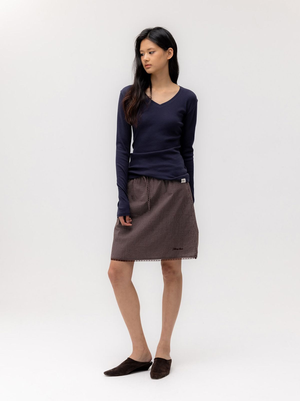 글로니(GLOWNY) G CLASSIC V-NECK RIB LONG SLEEVE (NAVY)