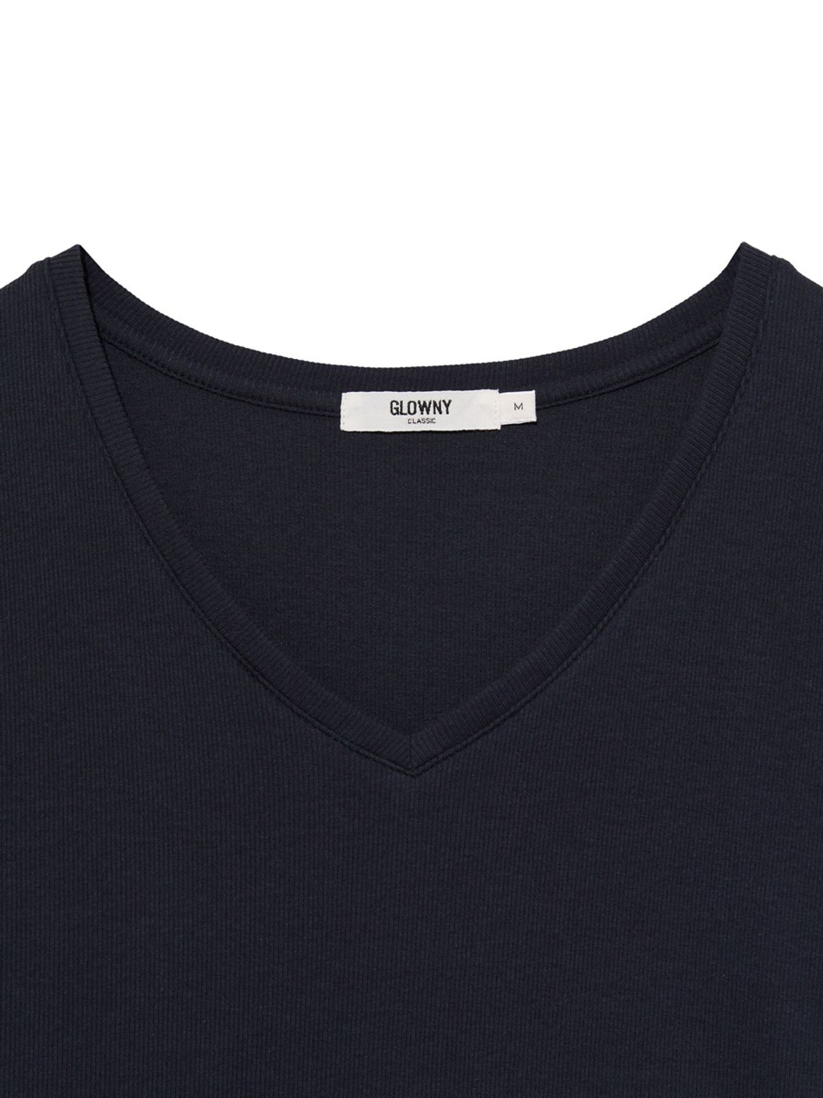 글로니(GLOWNY) G CLASSIC V-NECK RIB LONG SLEEVE (NAVY)