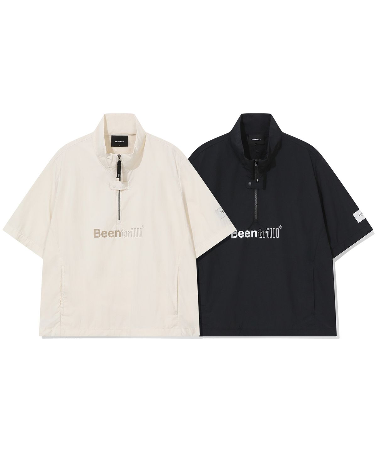 빈트릴(BEENTRILL) 우먼스 에센셜 베이직 우븐 하프집업 숏슬리브(블랙)