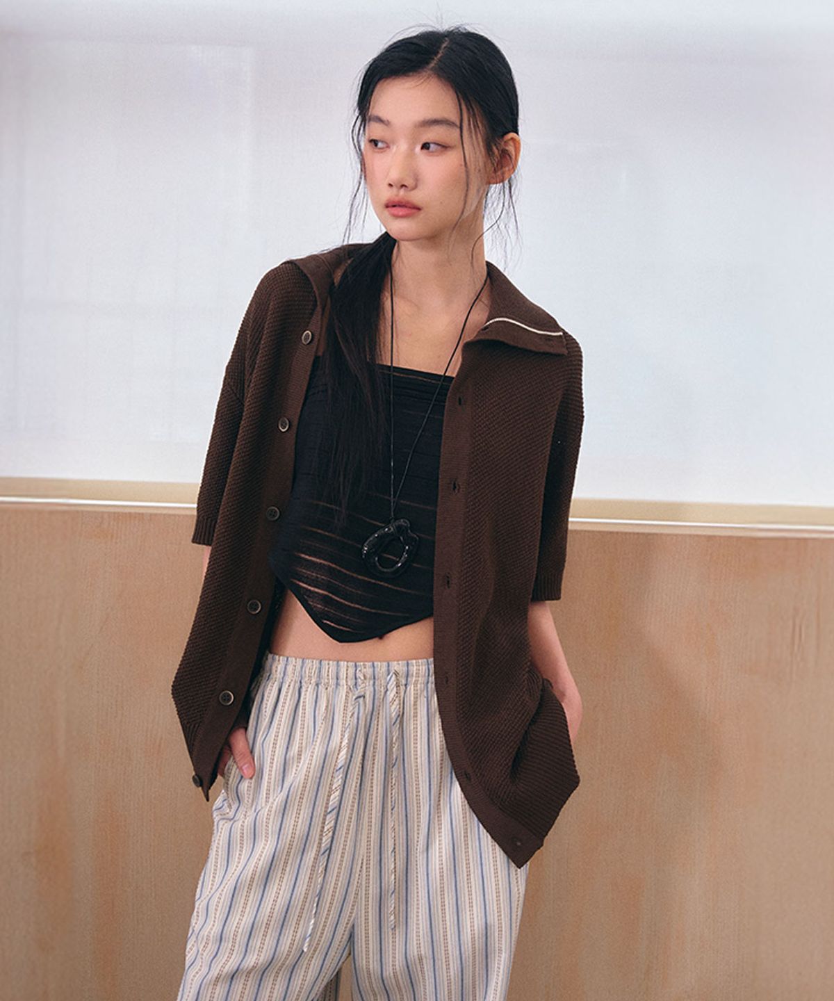 제너럴아이디어(GENERALIDEA) UNISEX 배색 라인 카라 가디건 [3COL] / GF2UKC017