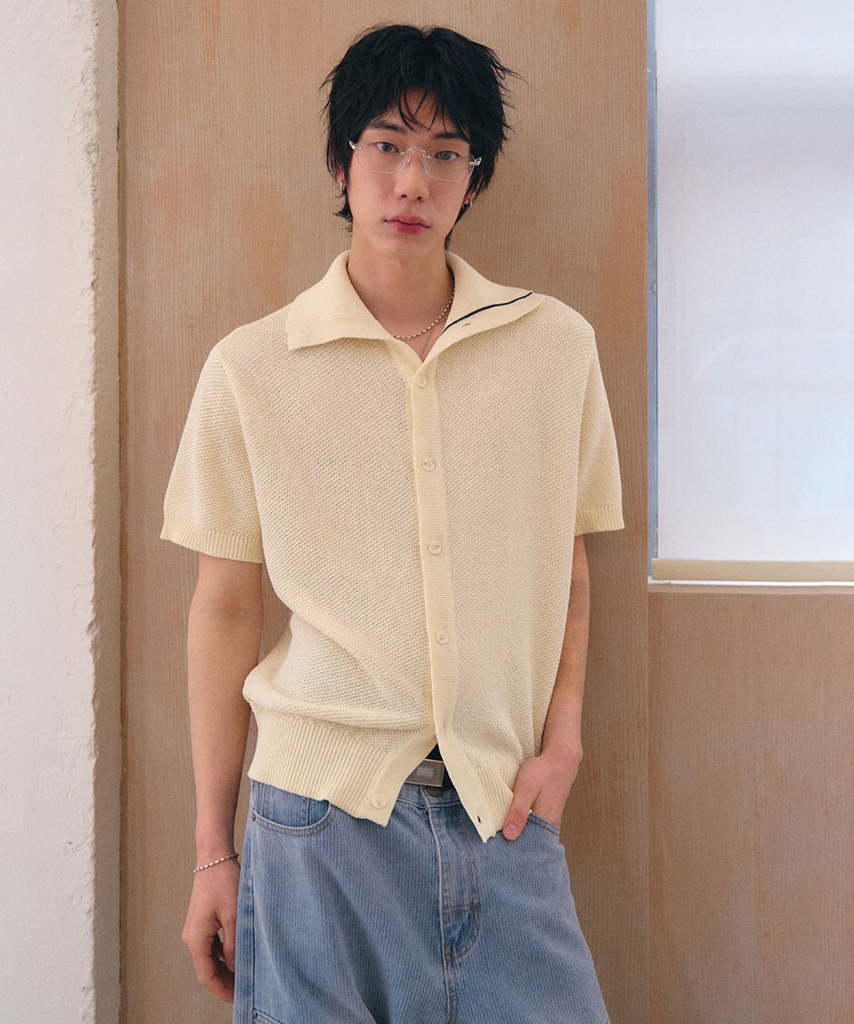 제너럴아이디어(GENERALIDEA) UNISEX 배색 라인 카라 가디건 [3COL] / GF2UKC017