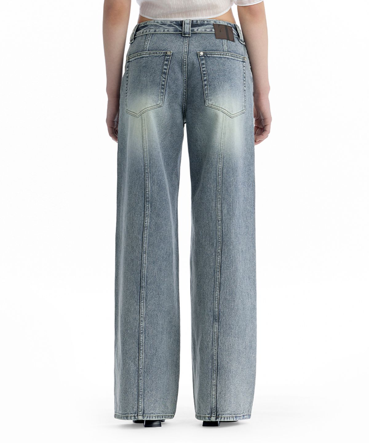 트리밍버드(TREEMINGBIRD) Folded Waistband Low-Rise Denim Pants [ Blue ]