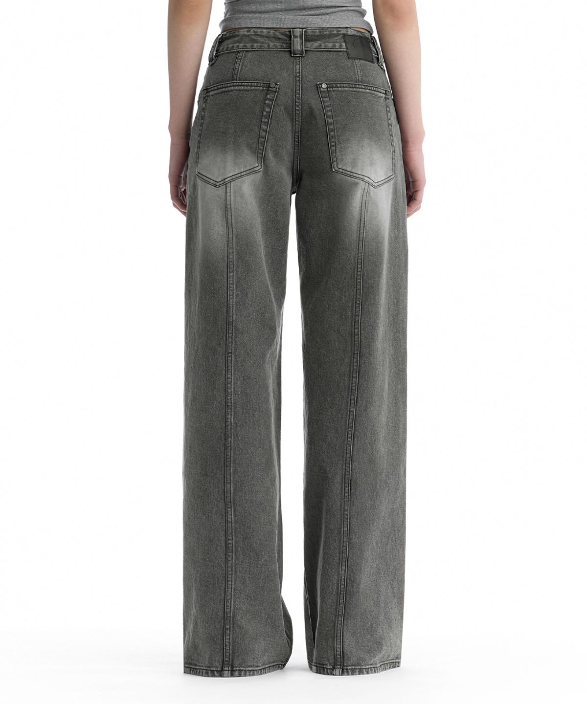 트리밍버드(TREEMINGBIRD) Folded Waistband Low-Rise Denim Pants [ Gray ]