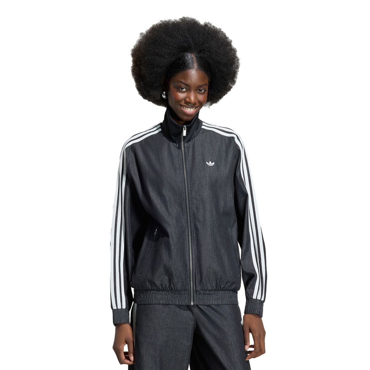 아디다스(ADIDAS) 서머 글로우 라이트 데님 파이어버드 트랙탑 - 미디엄블랙데님 / KW8758