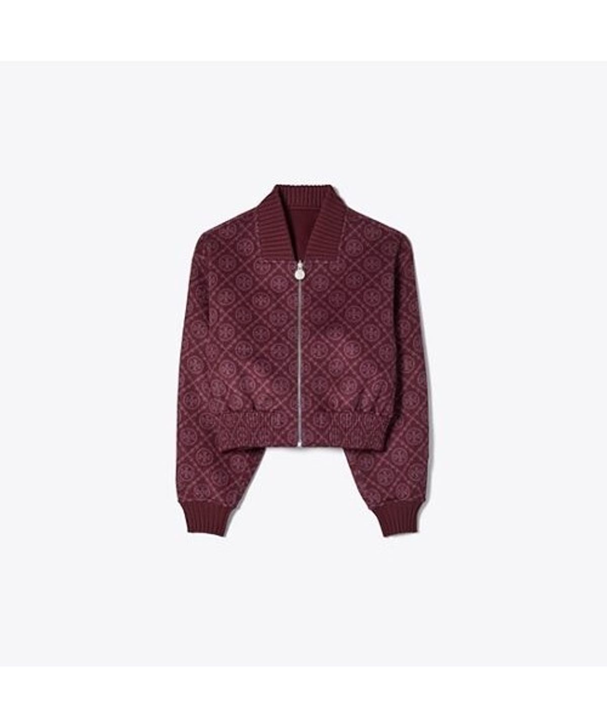 토리버치(TORYBURCH) 리버서블 울 자켓 - 버건디 티모노그램 자카드