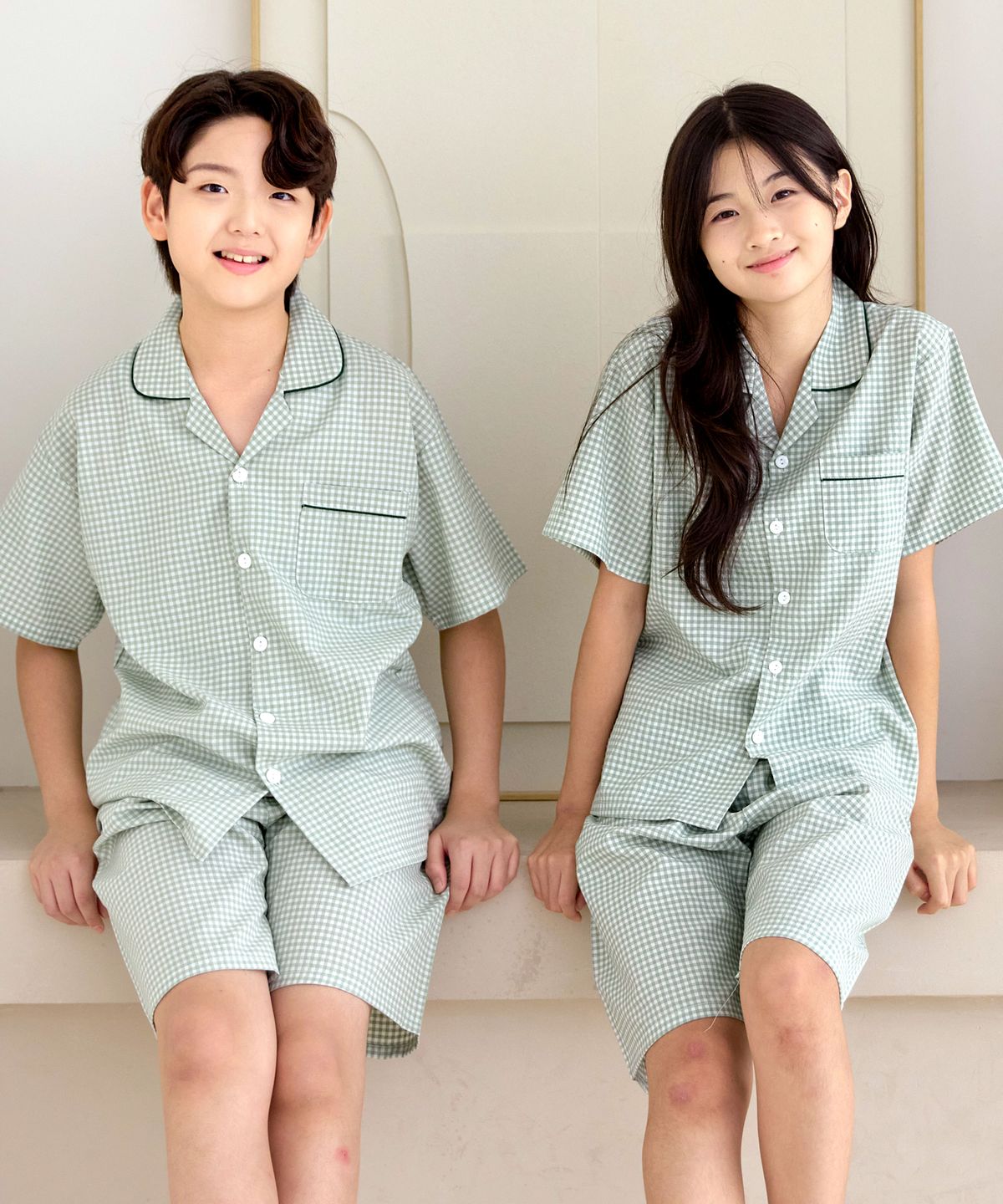 핑코코(PINGCOCO) 2081 민트체크 반팔 주니어 잠옷 파자마세트