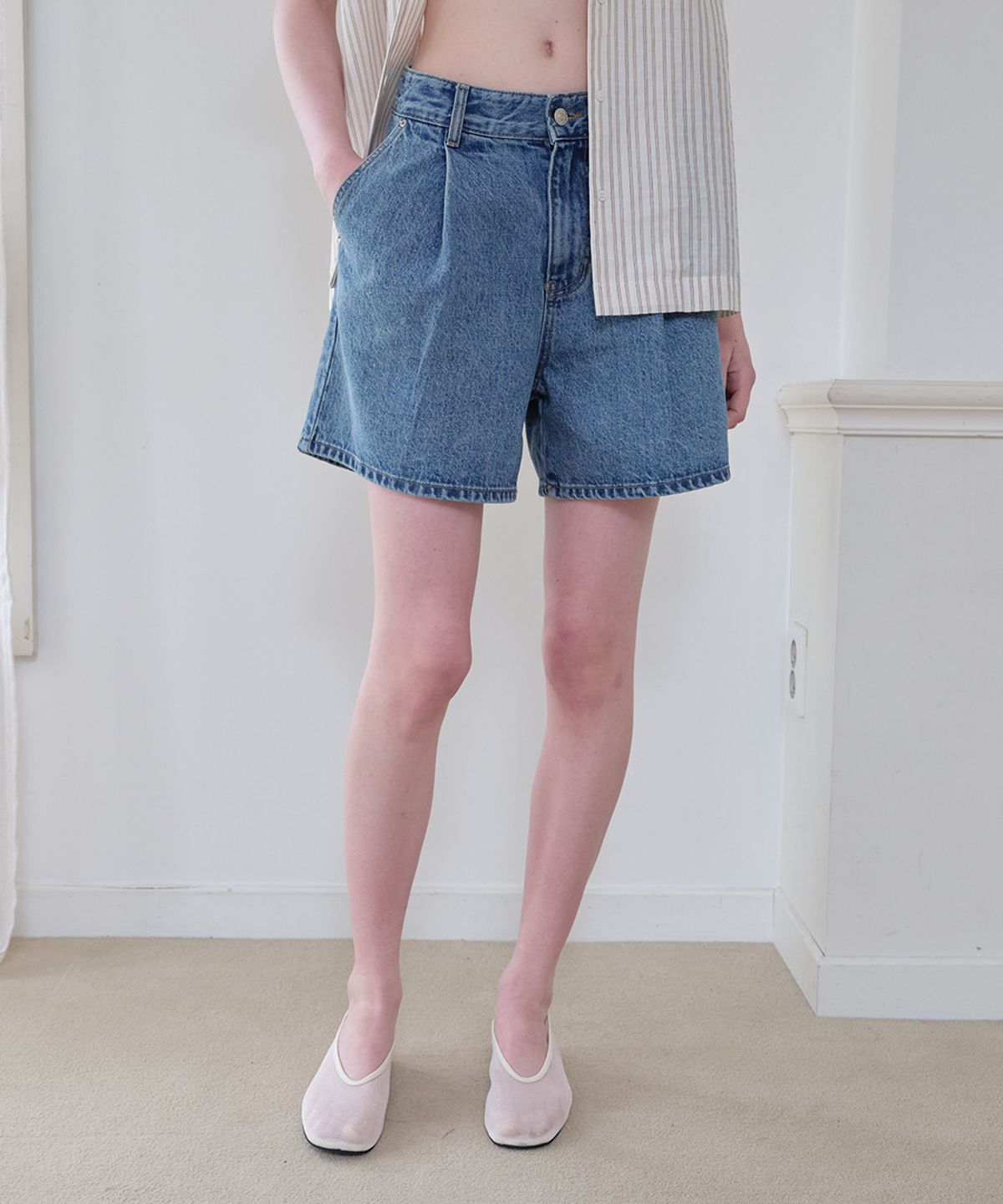 프리버07(FRIVER07) One tuck denim shorts [FRSP08SP02]_Blue