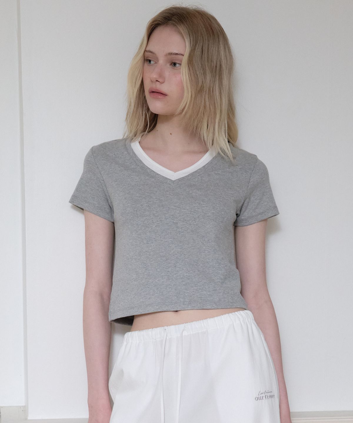 프리버07(FRIVER07) V-neck layered t-shirt [FRSP08TS11]_Gray