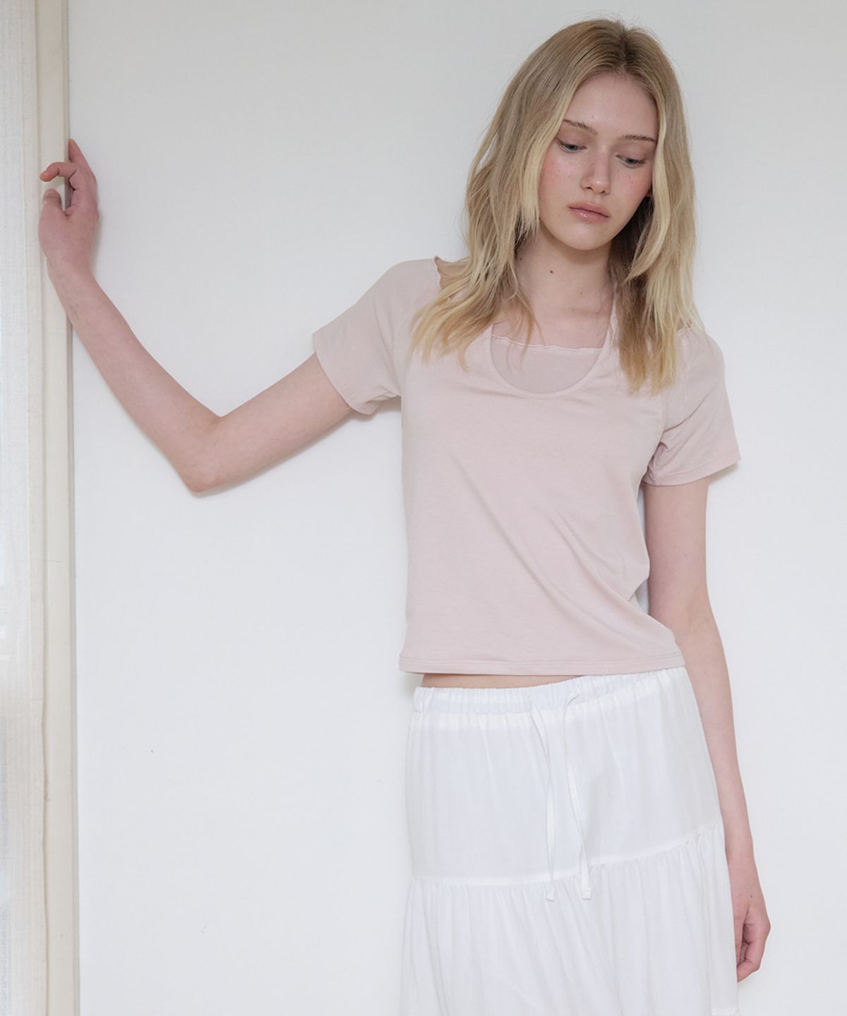 프리버07(FRIVER07) Layered halter neck t-shirt [FRSP08TS08]_Pink
