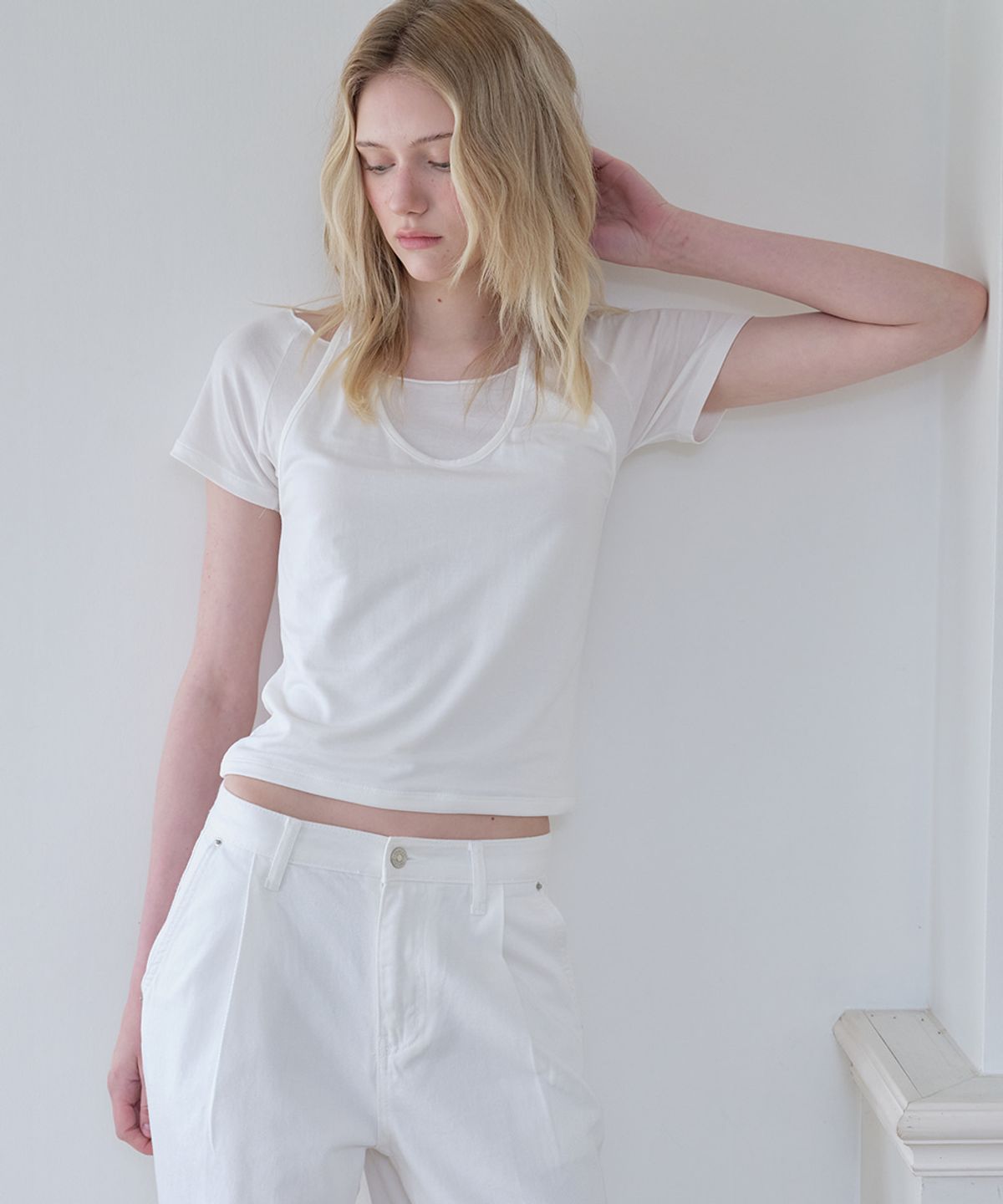 프리버07(FRIVER07) Layered halter neck t-shirt [FRSP08TS06]_White