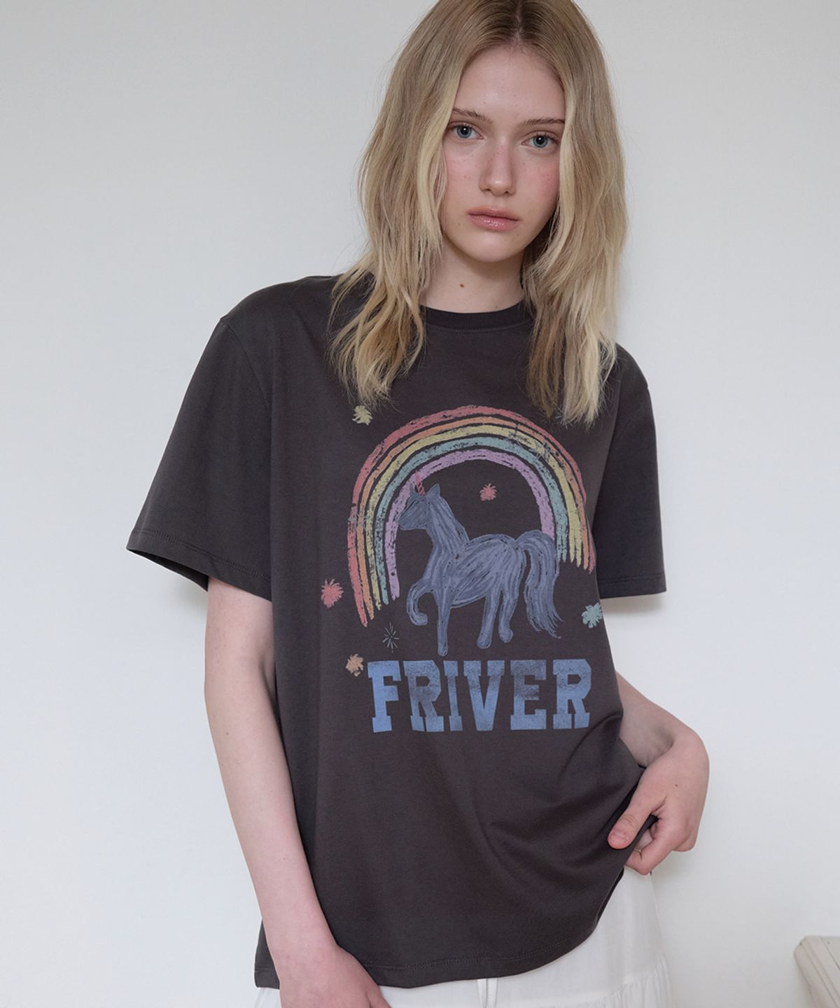 프리버07(FRIVER07) Rainbow unicon logo t-shirt [FRSP08TS19]_Charcoal