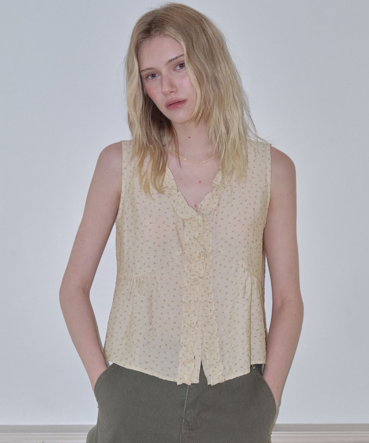 프리버07(FRIVER07) Flower frill sleeveless blouse [FRSP08BL02]_Yellow