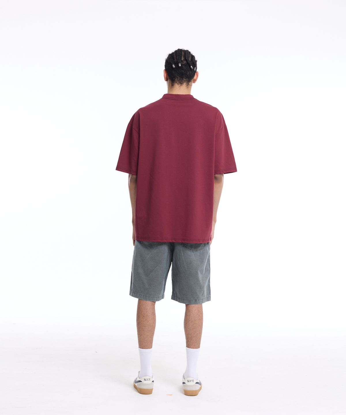 크림소다랩(CREAM SODA LAB) 워시드 로고 자수 프론트 절개 숏팬츠 그레이