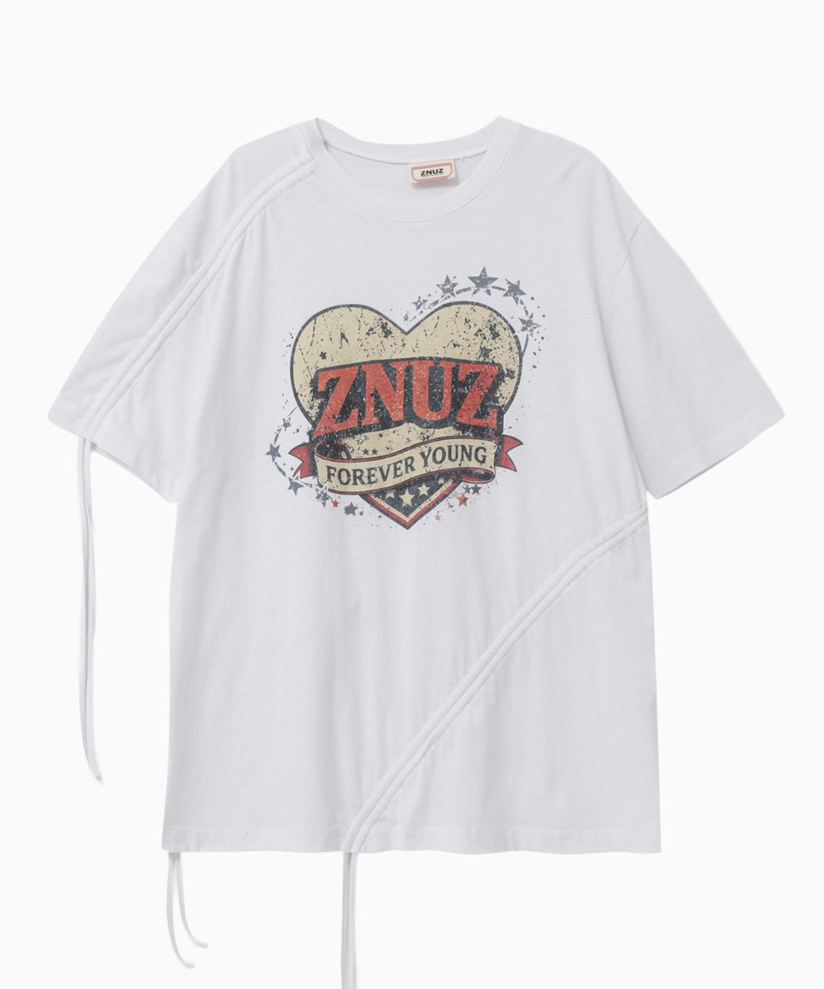 제뉴즈(ZNUZ) 제뉴즈 로고 그래픽 셔링 웨이브 티셔츠 - 화이트