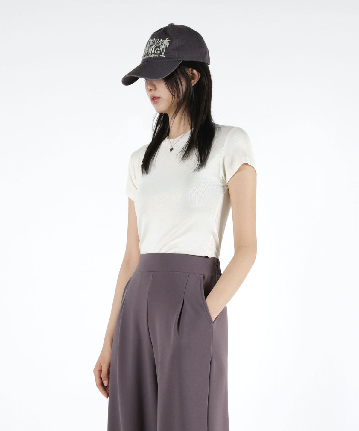 음(UMM) 여자 데일리 골지스판 크롭 무지반팔티 3COLOR