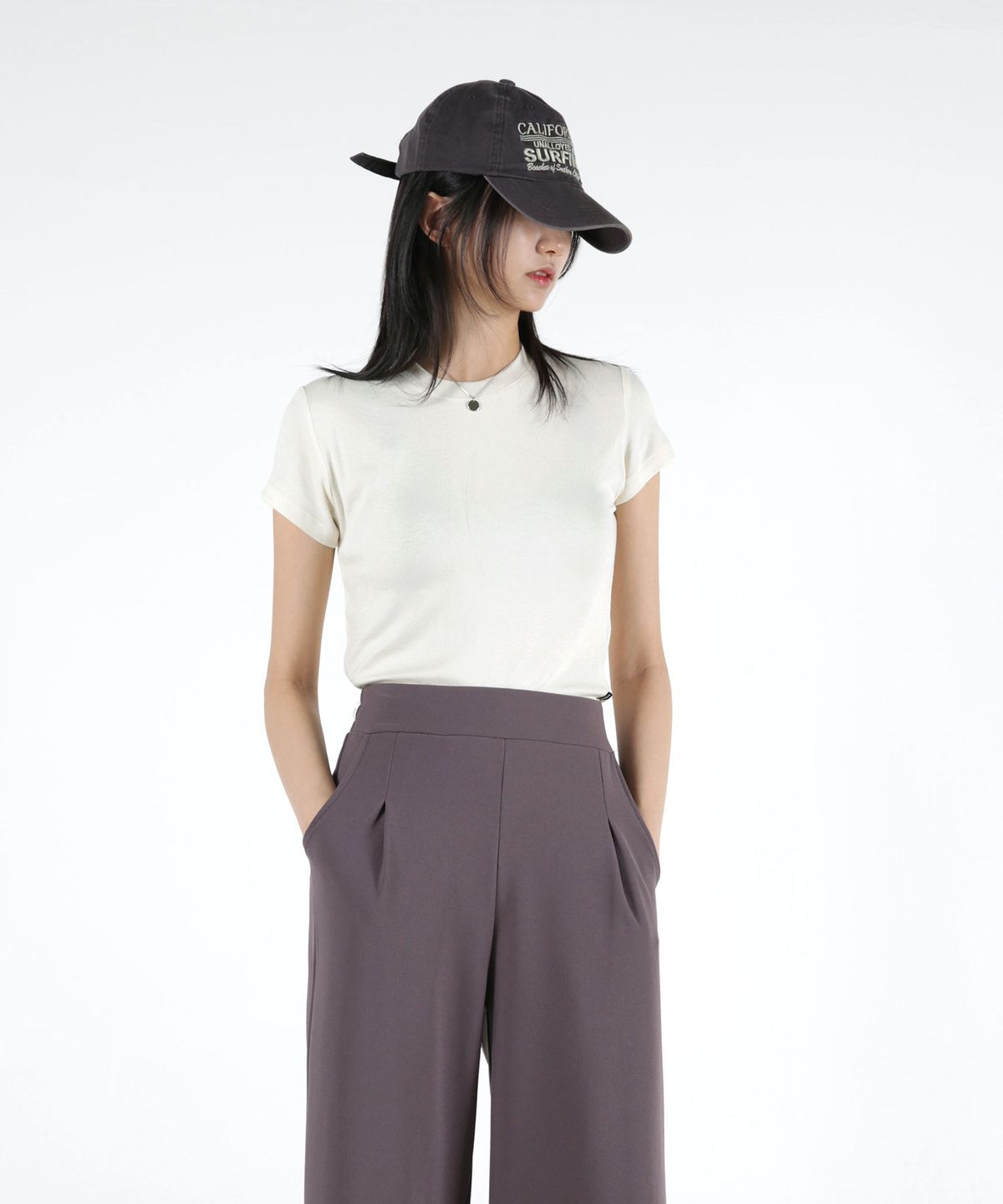 음(UMM) 여자 데일리 골지스판 크롭 무지반팔티 3COLOR