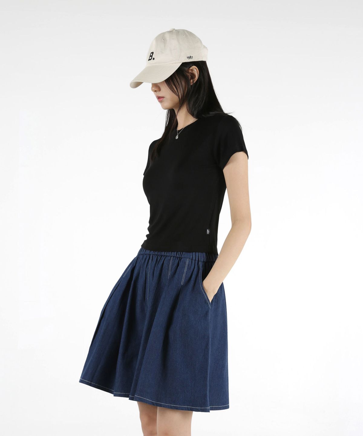 음(UMM) 여자 데일리 골지스판 크롭 무지반팔티 3COLOR