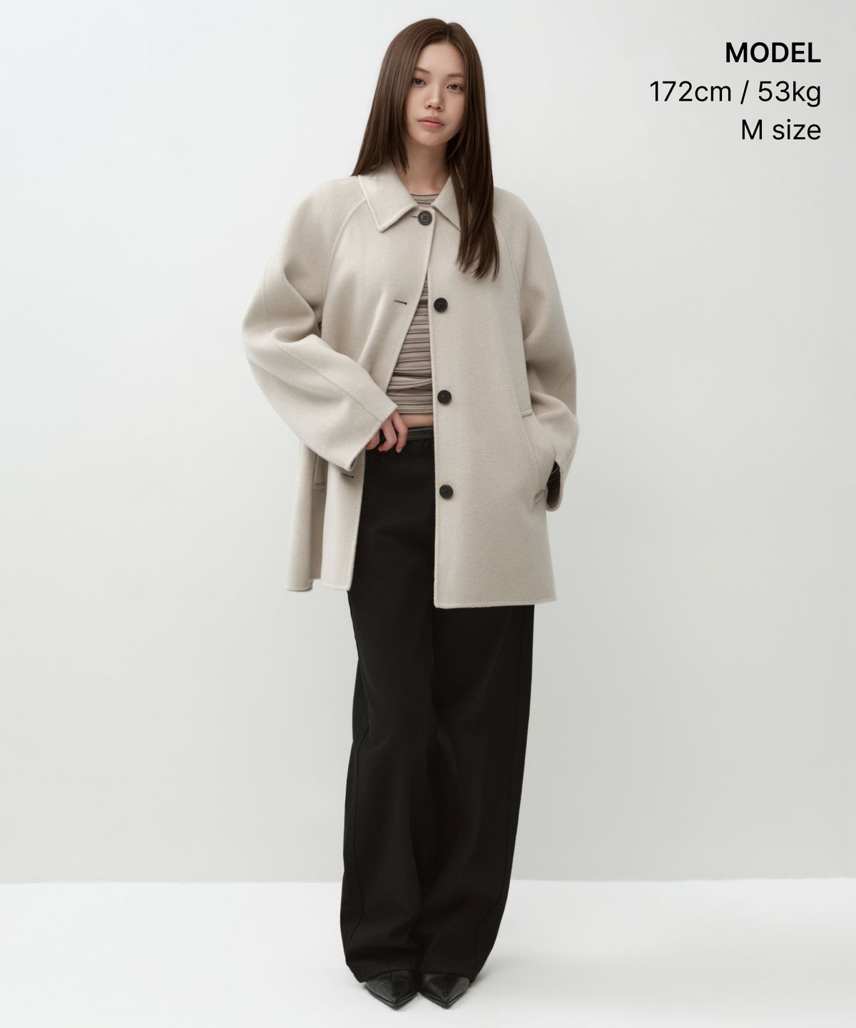 무신사 스탠다드 우먼(MUSINSA STANDARD WOMAN) 우먼즈 캐시미어 블렌드 핸드메이드 하프 발마칸 로브 코트 [더스티 크림]