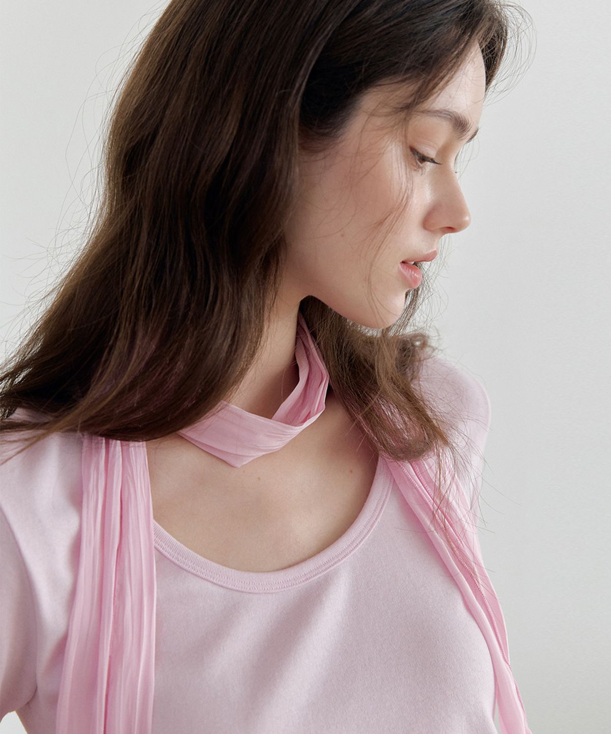 머지앤밍글(MERGE&MINGLE) Layered Petit Scarf T-Set (Pink)