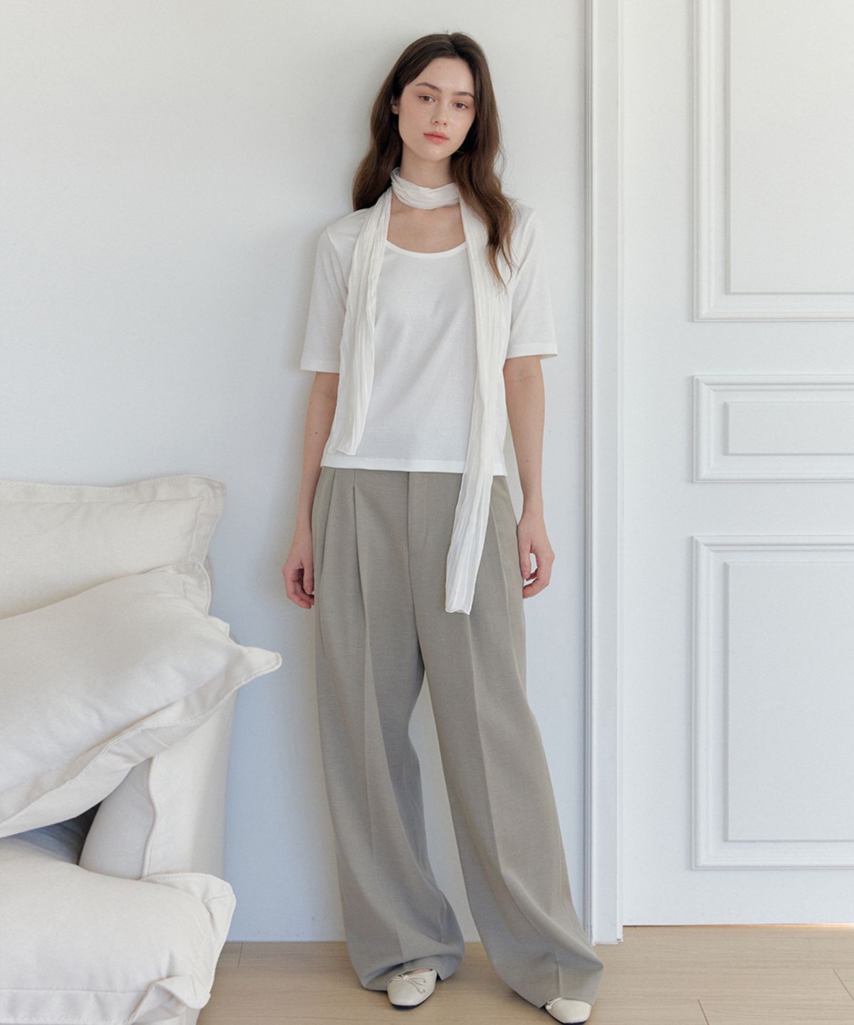 머지앤밍글(MERGE&MINGLE) Layered Petit Scarf T-Set (Ivory)
