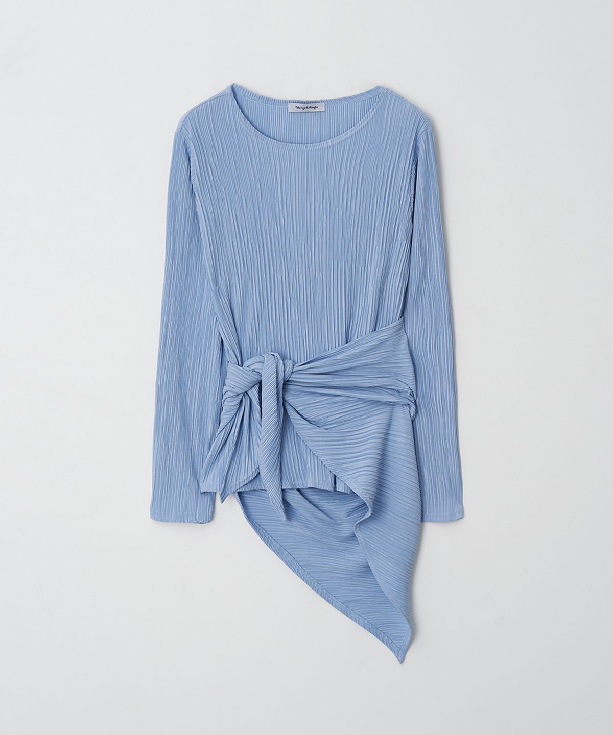 머지앤밍글(MERGE&MINGLE) Iconic Pleats Wrap Scarf Blouse T (Blue)