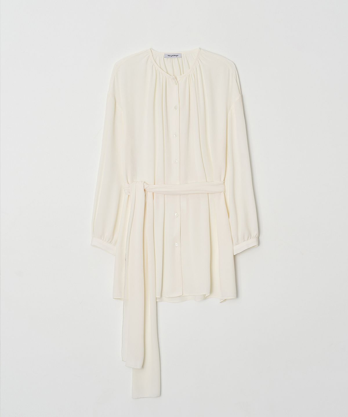 머지앤밍글(MERGE&MINGLE) Halo Neck Shirring Belt Chiffon Blouse (Ivory)