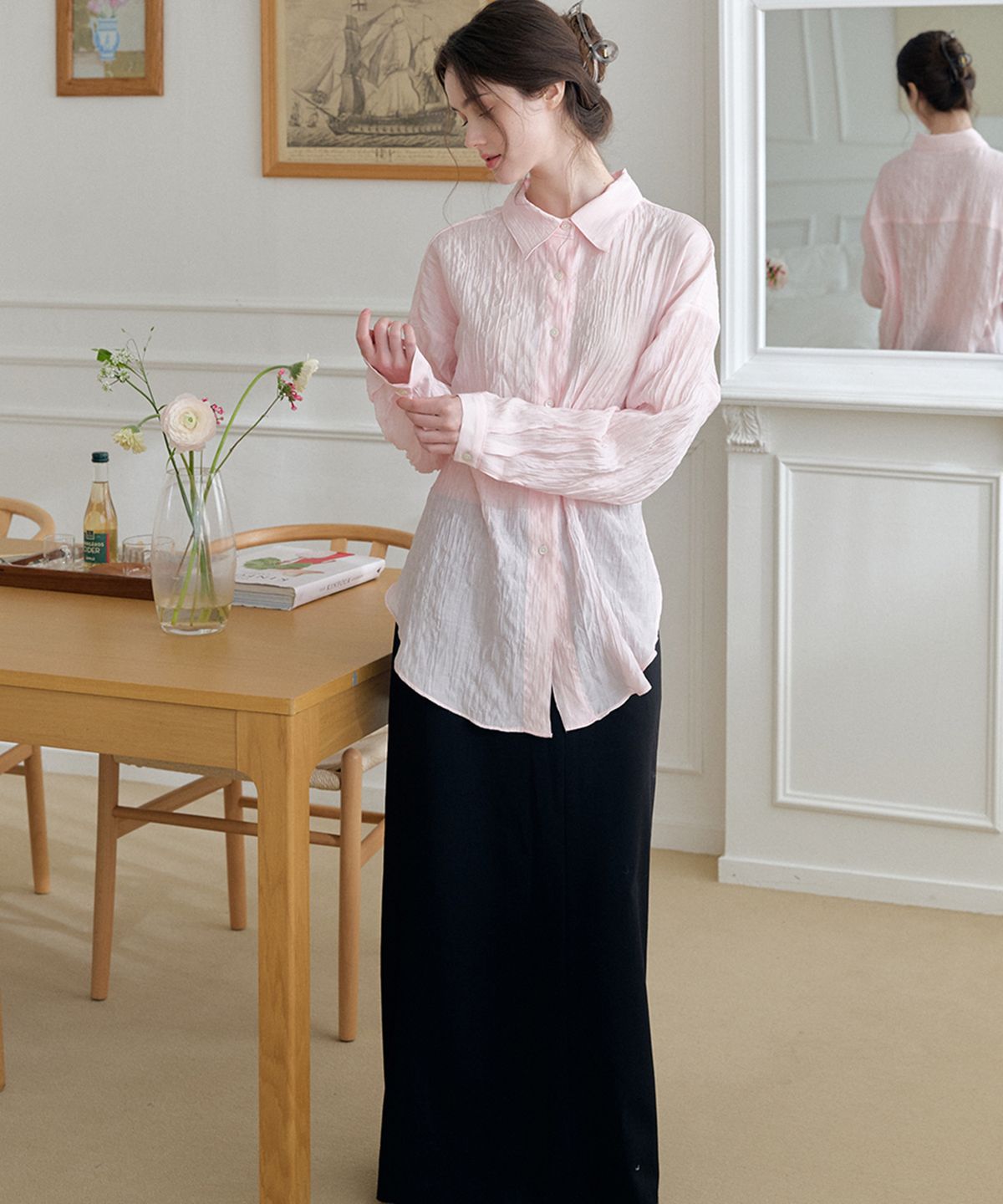 머지앤밍글(MERGE&MINGLE) Crinkle Structure Signature Logo Overshirt (Pink)
