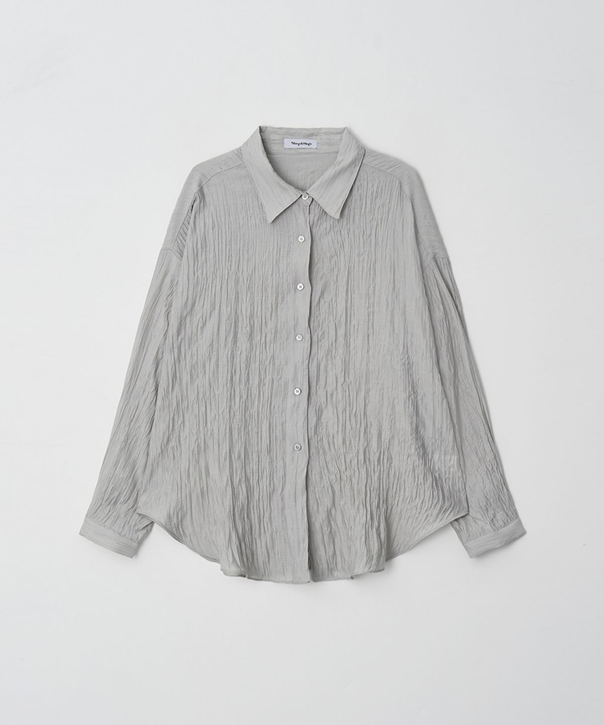 머지앤밍글(MERGE&MINGLE) Crinkle Structure Signature Logo Overshirt (Mint Gray)